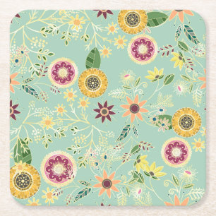 Porta-copo De Papel Quadrado Folk Folk Floral Original Design Ouro