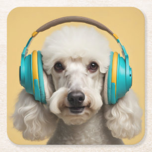 Porta-copo De Papel Quadrado Fones de ouvido de veste de poodle