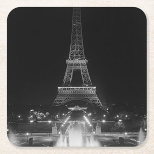 Porta-copo De Papel Quadrado Fonte de Paris vintage Torre Eiffel noite