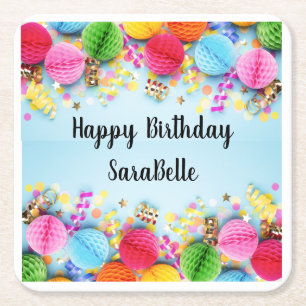 Porta-copo De Papel Quadrado Fontes de Aniversário de criança coloridas