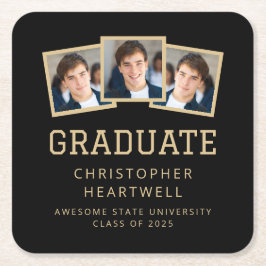 Porta-copo De Papel Quadrado formando 2025 - 3-Photo Black e Dourado