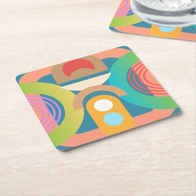 Porta-copo De Papel Quadrado Formas Abstrato Geométricas Mínimas Claras (Inclinado)