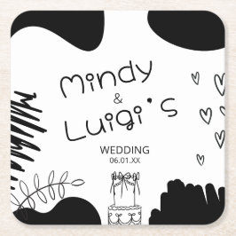 Porta-copo De Papel Quadrado Formas de Rabiscos Excêntricos Script Casamento