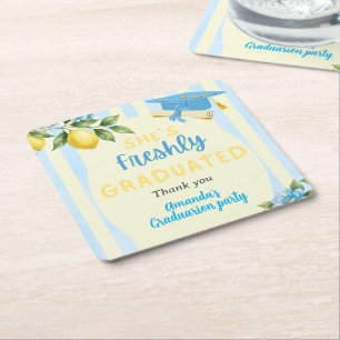 Porta-copo De Papel Quadrado Formatura Limão com Listra Azul Recém-Formada