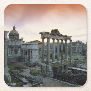 Porta-copo De Papel Quadrado Fórum Romano ao amanhecer