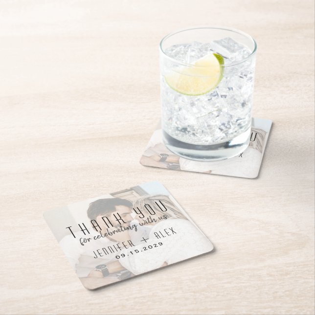 Porta-copo De Papel Quadrado Foto: Casamento Obrigado Porta copos (Insitu)