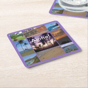 Porta-copo De Papel Quadrado Foto Colagem de Oahu, Havaí