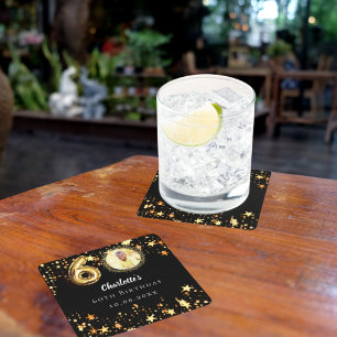 Porta-copo De Papel Quadrado Foto das estrelas douradas pretas do 60º aniversár