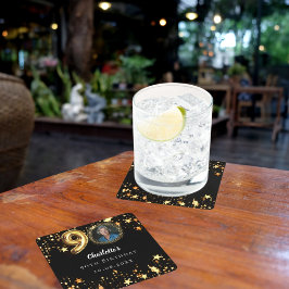 Porta-copo De Papel Quadrado foto de 90 de aniversário de estrelas pretas doura