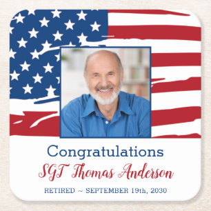 Porta-copo De Papel Quadrado Foto de Aposentadoria Militar Bandeira Patriótica 