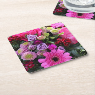 Porta-copo De Papel Quadrado Foto de Buquê de Flores Rosa e Violeta
