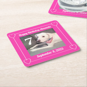 Porta-copo De Papel Quadrado Foto de Cachorrozinho Fofinho Aniversário 7 Coraçõ