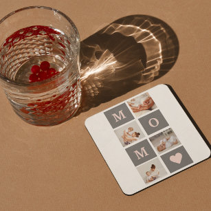 Porta-copo De Papel Quadrado Foto de Colagem Moderna Melhor Presente de Mãe Ros