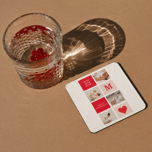 Porta-copo De Papel Quadrado Foto de Colagem Moderna Vermelha e Rosa, a melhor 