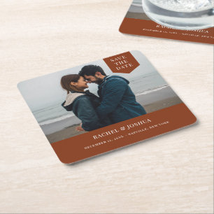 Porta-copo De Papel Quadrado Foto De Etiqueta Simples Salvar A Data