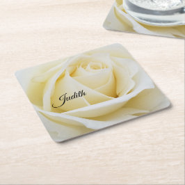 Porta-copo De Papel Quadrado Foto de Fechamento da Rosa Branca Pristine