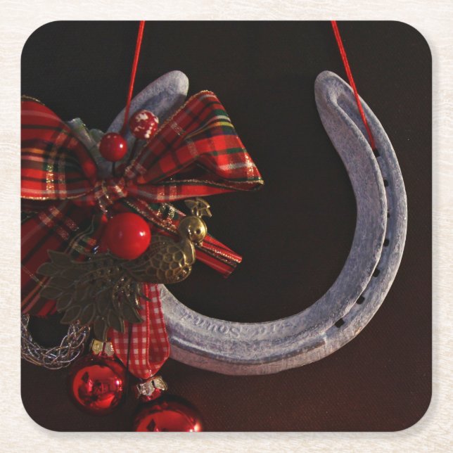 Porta-copo De Papel Quadrado Foto de ferradura equestre (Frente)