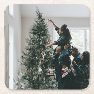 Porta-copo De Papel Quadrado Foto de Natal Personalizada para Duas Famílias Lat