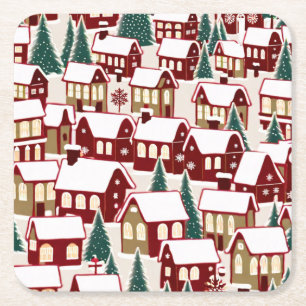 Porta-copo De Papel Quadrado Foto de neve da vila de Natal