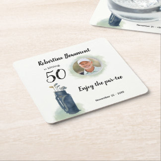 Porta-copo De Papel Quadrado Foto de tema de golfe elegante para homens 50º ani
