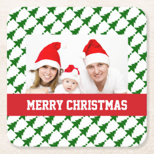 Porta-copo De Papel Quadrado Foto do Natal da família