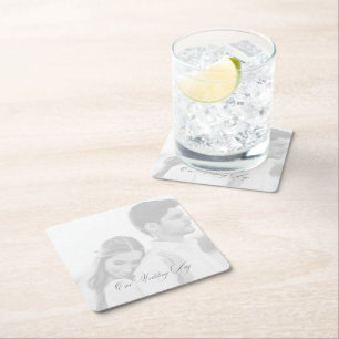 Porta-copo De Papel Quadrado Foto Nossa Recepção de Casamento
