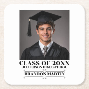 Porta-copo De Papel Quadrado Foto Personalizada de Formatura Graduado de 2026 O