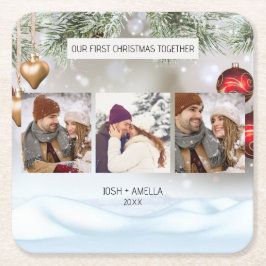 Porta-copo De Papel Quadrado Foto personalizada do Casal de casamento