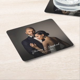 Porta-copo De Papel Quadrado Foto personalizada do noivo e da noiva no casament
