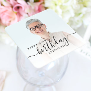 Porta-copo De Papel Quadrado Foto personalizada - Script preto 50º aniversário