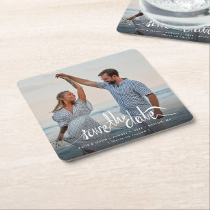 Porta-copo De Papel Quadrado Fotografia Elegante Casamento Único Salve a Data