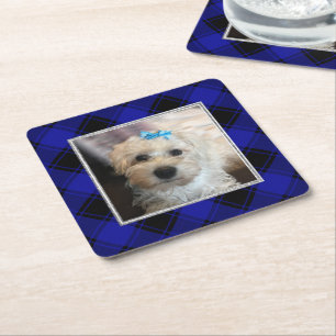 Porta-copo De Papel Quadrado Fotografia personalizada e cômoda Xadrez azul e pr