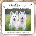 Porta-copo De Papel Quadrado Fotografias Personalizadas No Casamento De Pet Do<br><div class="desc">Bebidas Em Nós! Bebidas Em Mim! Nossas portas copos personalizadas de fotos de animais de estimação são a maneira perfeita de mostrar seu amor pelo seu amigo peludo no seu grande dia! Estas portas copos de casamento são elegantes, modernas e bonitinhas, e eles certamente fazem da sua recepção de casamento...</div>
