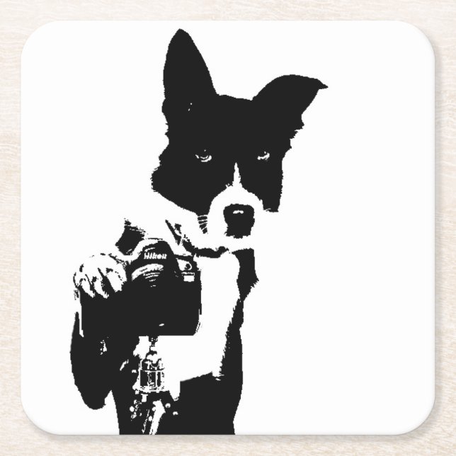 Porta-copo De Papel Quadrado Fotógrafo canino (Frente)