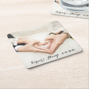 Porta-copo De Papel Quadrado Fotos Personalizadas de Casamento Para Sempre & Se