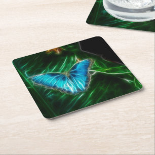 Porta-copo De Papel Quadrado Fractal de Borboleta Azul Elétrica