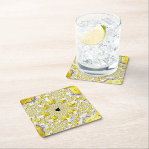 Porta-copo De Papel Quadrado Fractal Dourado abstrato