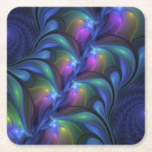Porta-copo De Papel Quadrado Fractal verde cor-de-rosa Abstrato azul-colorido