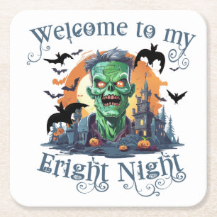 Porta-copo De Papel Quadrado Frankenstein de Halloween Bem-vindo à Minha Noite 