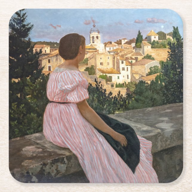 Porta-copo De Papel Quadrado Frederic Bazille - O Vestido Rosa (Frente)