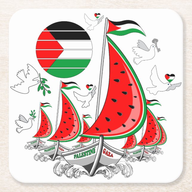 Porta-copo De Papel Quadrado Freedom Global Sumud Flotilla Boats para Gaza (Frente)