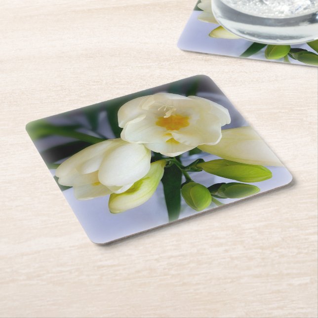 Porta-copo De Papel Quadrado freesia amarela branca (Inclinado)