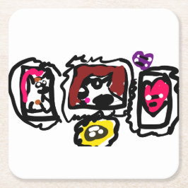 Porta-copo De Papel Quadrado French bulldog hearts  