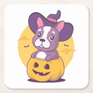 Porta-copo De Papel Quadrado Frenchie Halloween