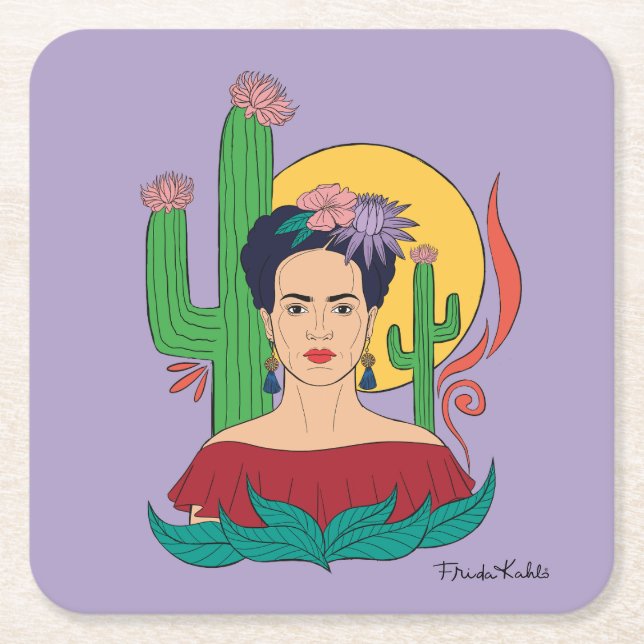 Porta-copo De Papel Quadrado Frida Kahlo Desert Graphic (Frente)