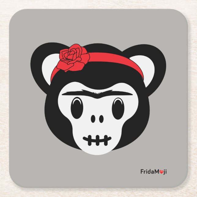 Porta-copo De Papel Quadrado Frida Kahlo | FridaMoji - Dia do Macaco Morto (Frente)