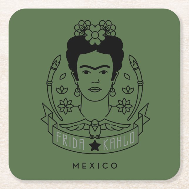 Porta-copo De Papel Quadrado Frida Kahlo | Heroína (Frente)