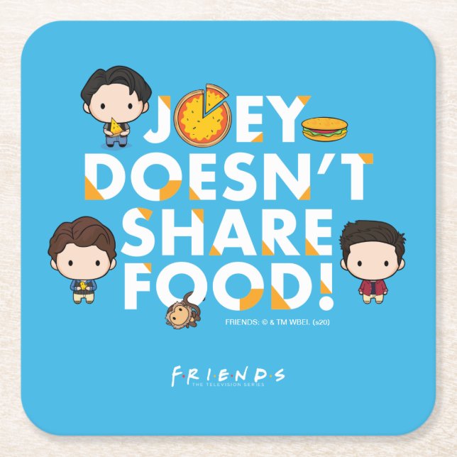 Porta-copo De Papel Quadrado FRIENDS™ | Joey Não Divide Comida Chibi (Frente)
