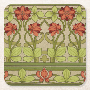 Porta-copo De Papel Quadrado Frieze Border Art Nouveau Floral