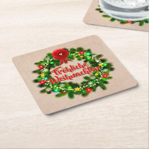 Porta-copo De Papel Quadrado Frohe Weihnachten Untersetzer Christmas